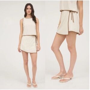 The Workshop Matching Set Contrast Trim Wrap Linen Mini Skort Skirt and Top
